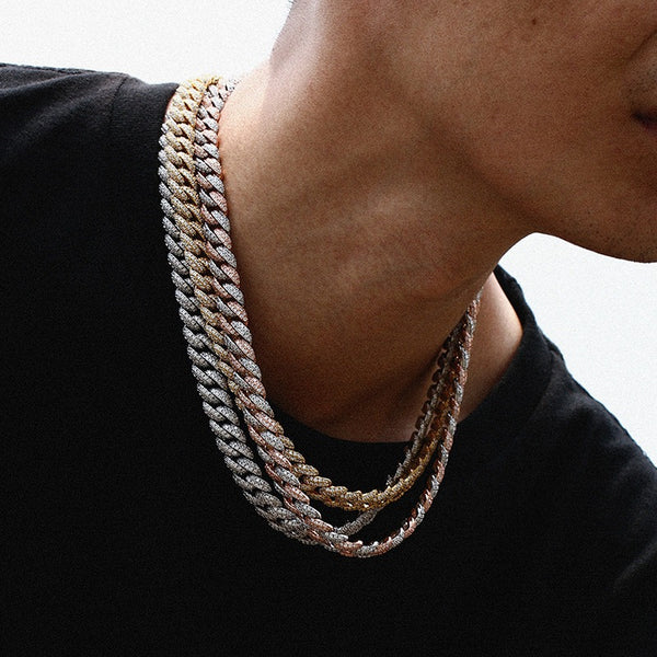 Cuban link chain necklace with fully iced custom clasp – Bijouterie Gonin