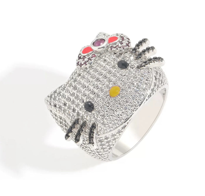 hello kitty big head fully iced diamond ring 3d design benballer rapper cardib travis scott jewelers