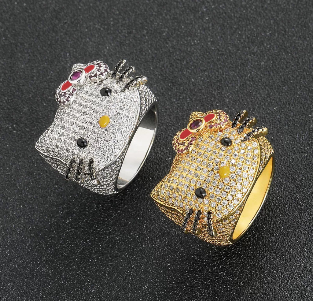 hello kitty big head fully iced diamond ring 3d design benballer rapper cardib travis scott jewelers