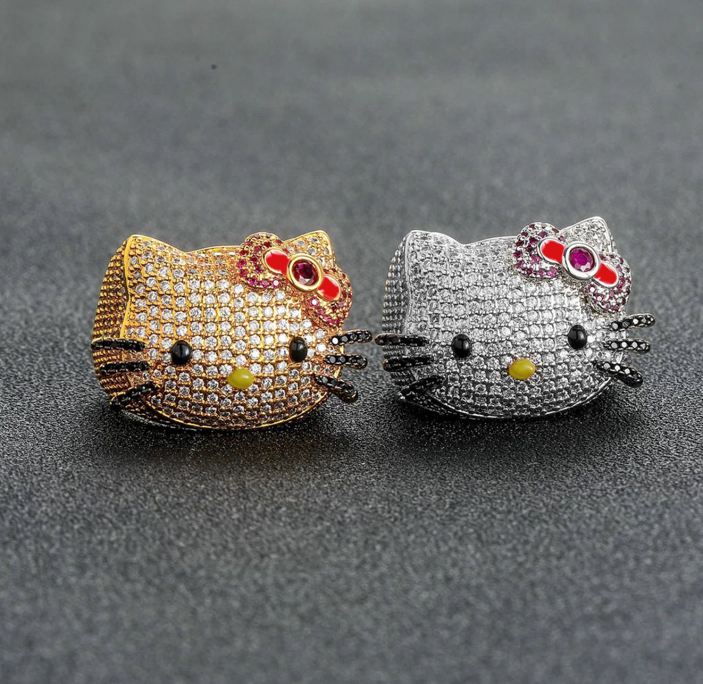 hello kitty big head fully iced diamond ring 3d design benballer rapper cardib travis scott jewelers