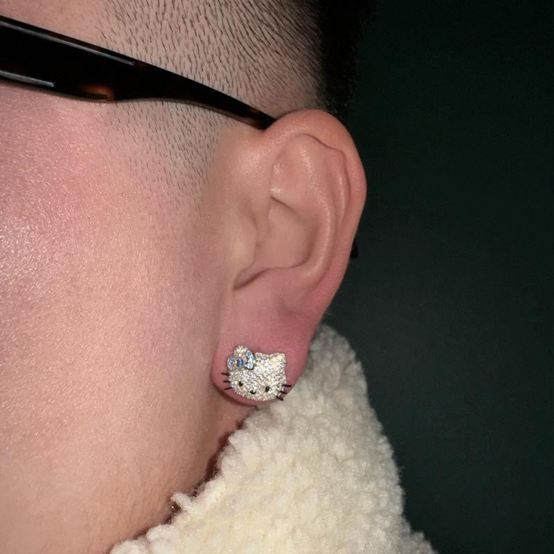 Sanrio HELLO KITTY diamond fully iced stud earring custom benballer ifandco kylie jenner travis cardi b