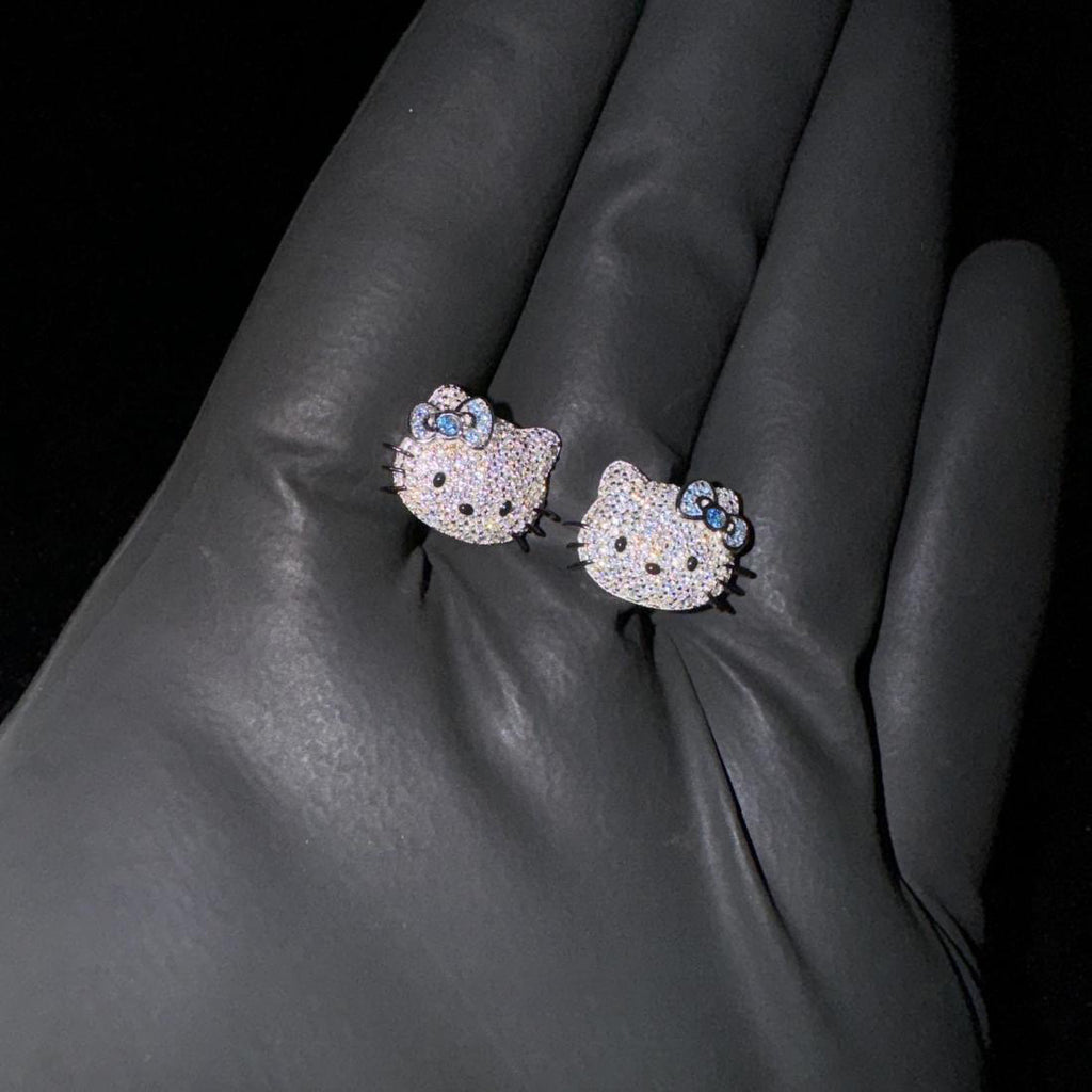 Sanrio HELLO KITTY diamond fully iced stud earring custom benballer ifandco kylie jenner travis cardi b