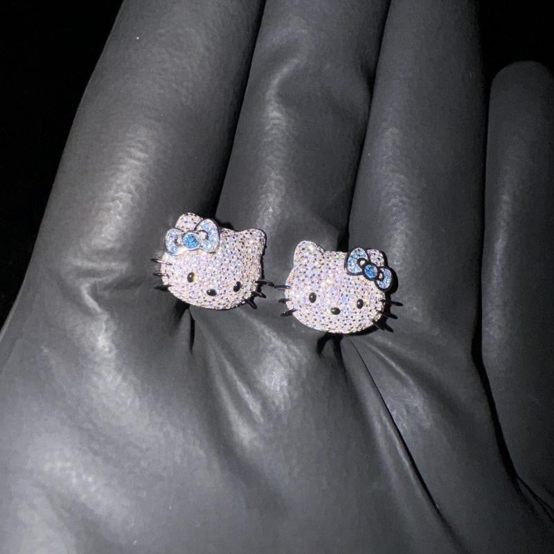 Sanrio HELLO KITTY diamond fully iced stud earring custom benballer ifandco kylie jenner travis cardi b