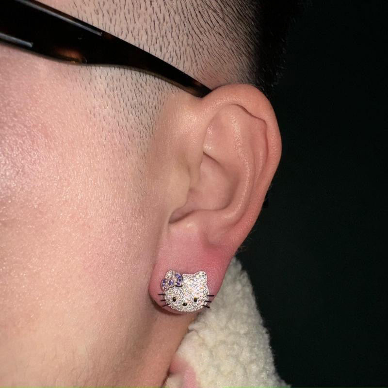 Sanrio HELLO KITTY diamond fully iced stud earring custom benballer ifandco kylie jenner travis cardi b