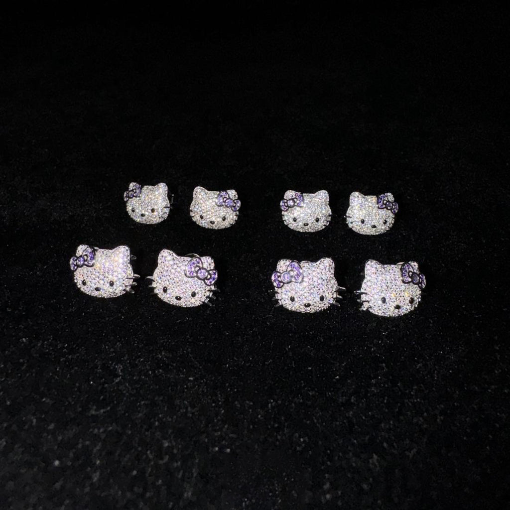 Sanrio HELLO KITTY diamond fully iced stud earring custom benballer ifandco kylie jenner travis cardi b