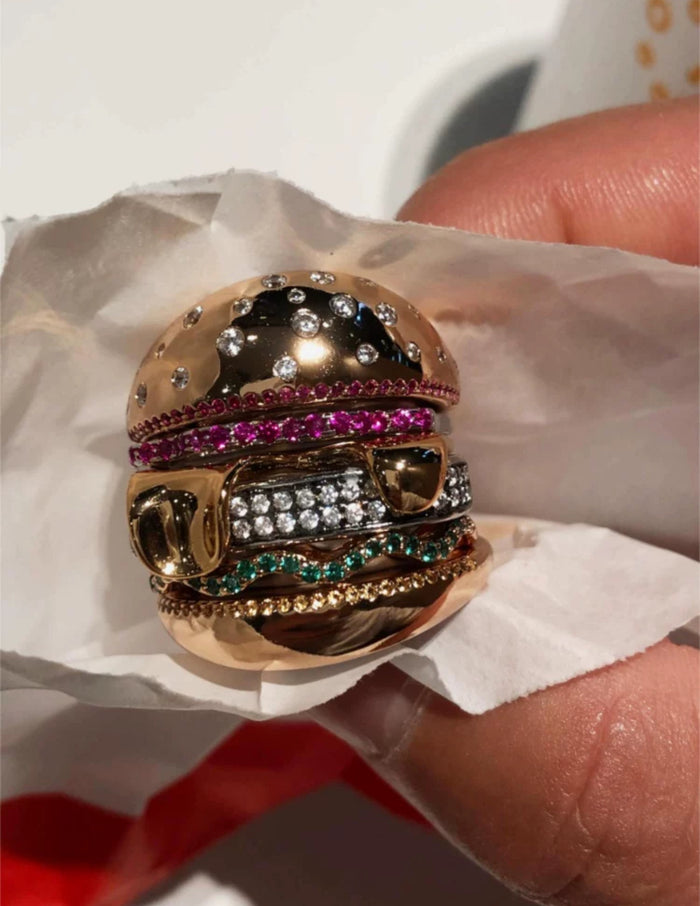 hamburger ring nadine as seen on Nigo in multicolored vvs diamond ifandco