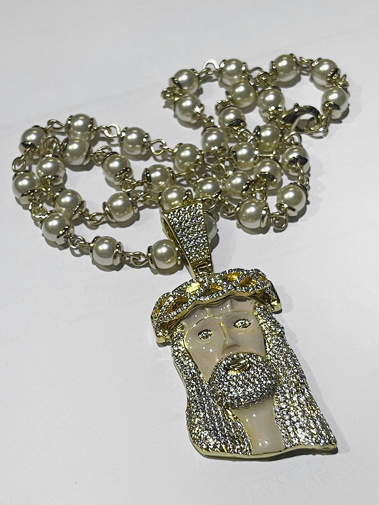 kanye west ye jesus piece pearl necklace diamond iced out enamel face 1989 buy rare limited