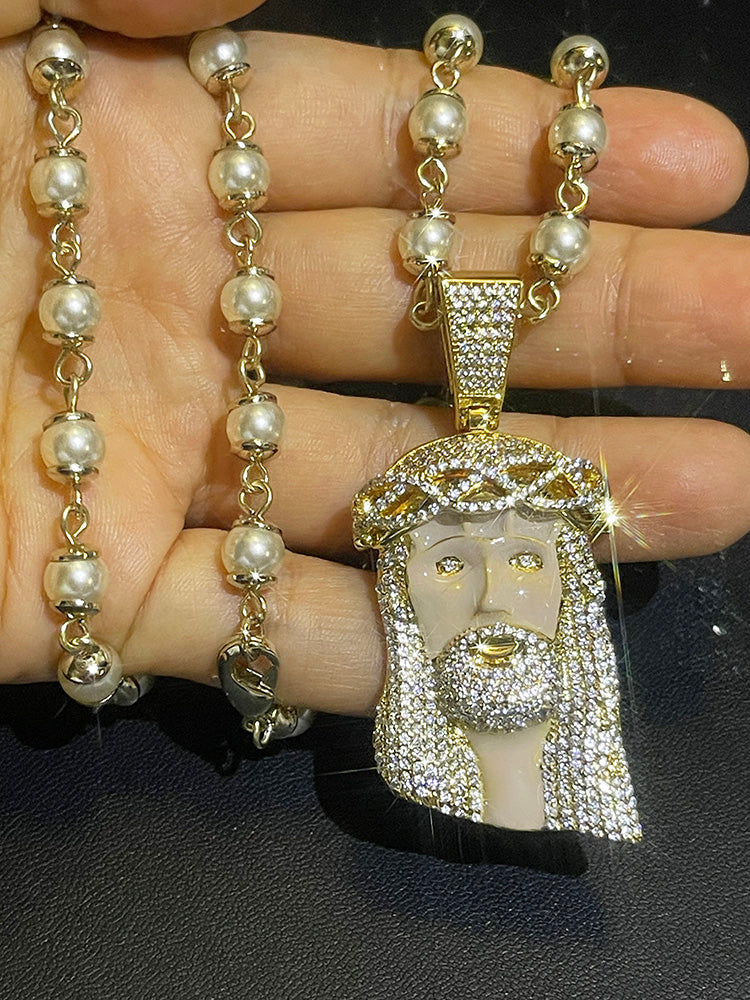 kanye west ye jesus piece pearl necklace diamond iced out enamel face 1989 buy rare limited