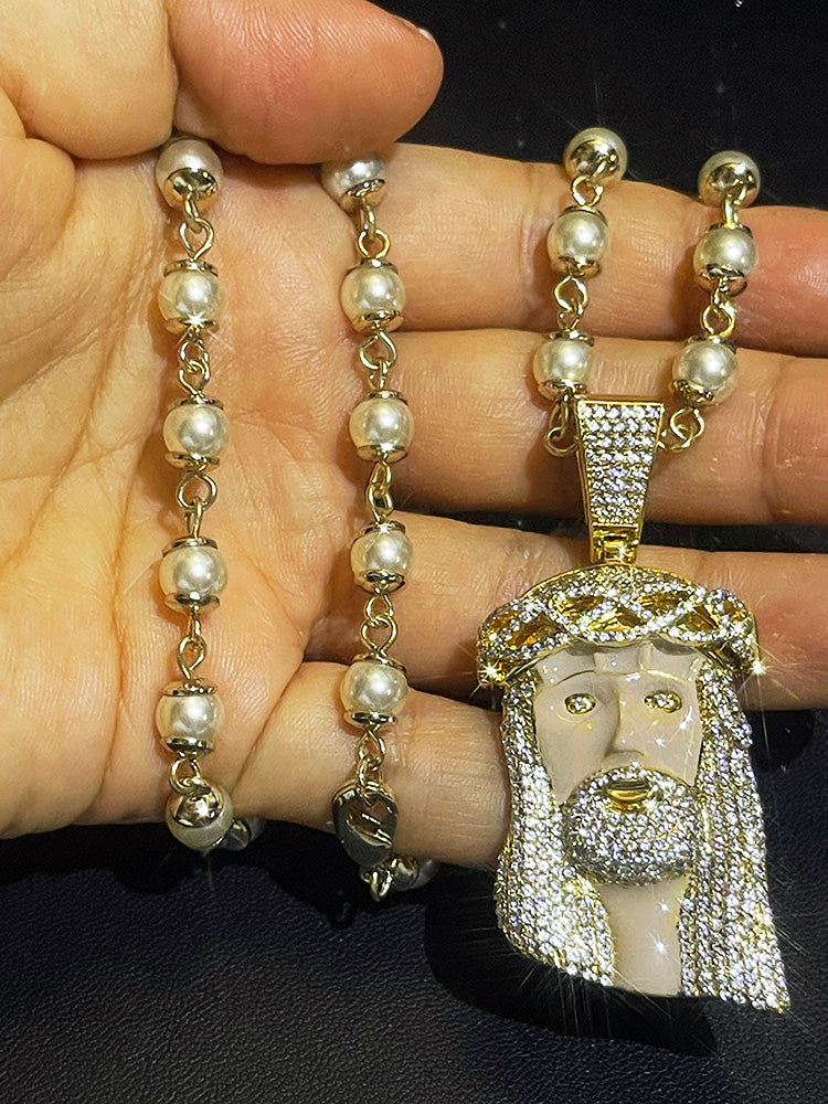 kanye west ye jesus piece pearl necklace diamond iced out enamel face 1989 buy rare limited