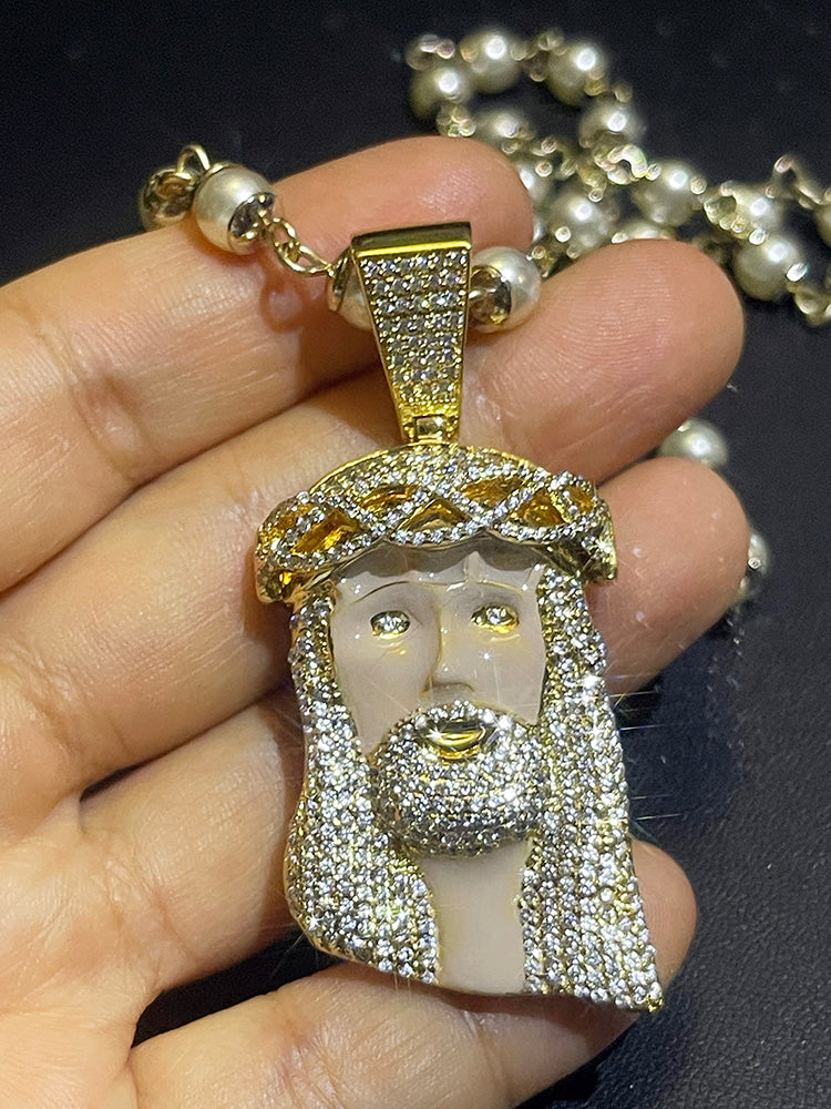 kanye west ye jesus piece pearl necklace diamond iced out enamel face 1989 buy rare limited