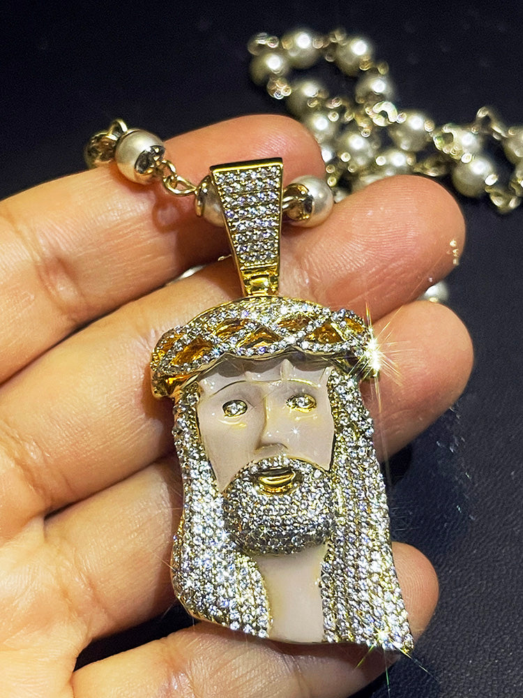 kanye west ye jesus piece pearl necklace diamond iced out enamel face 1989 buy rare limited