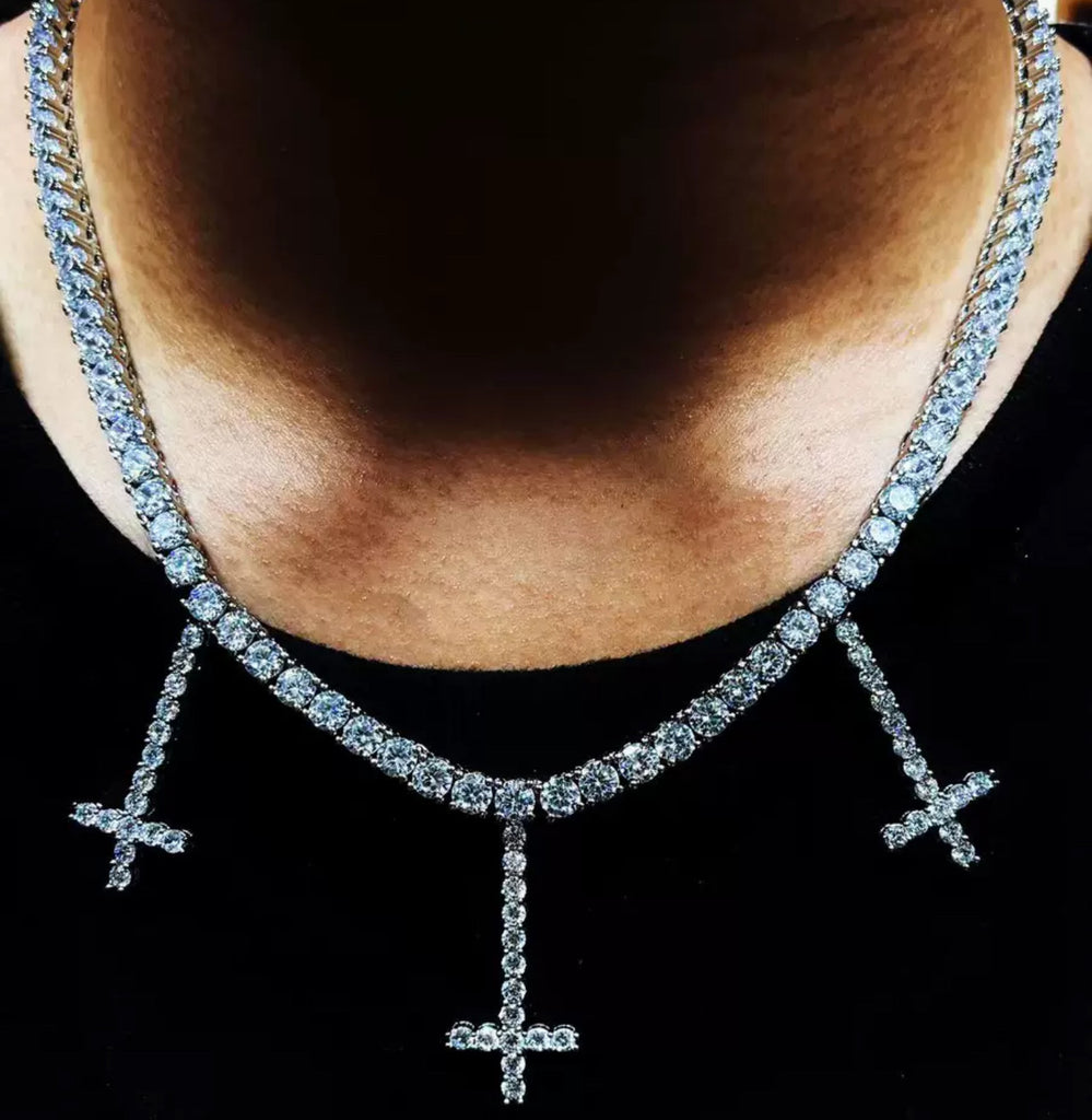 lil uzi vert upside down cross choker pendant necklace tennis link chain vvs diamond 