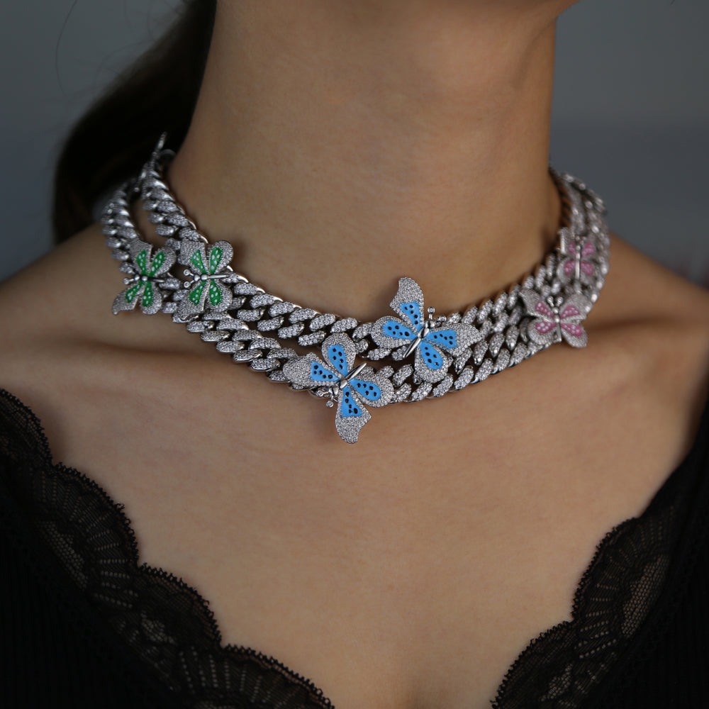 11mm Enamel cuban link necklace chain Blue/Silver – Bijouterie Gonin