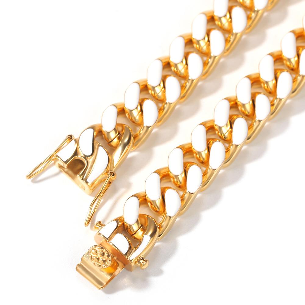 11mm Enamel Cuban Link Necklace Chain Orange/Gold 20 inch