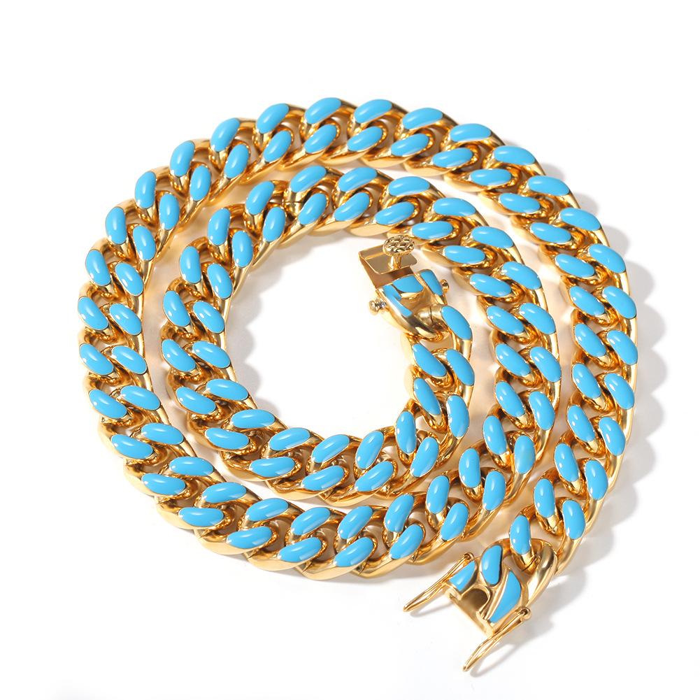 11mm Enamel cuban link necklace chain Blue/Silver – Bijouterie Gonin