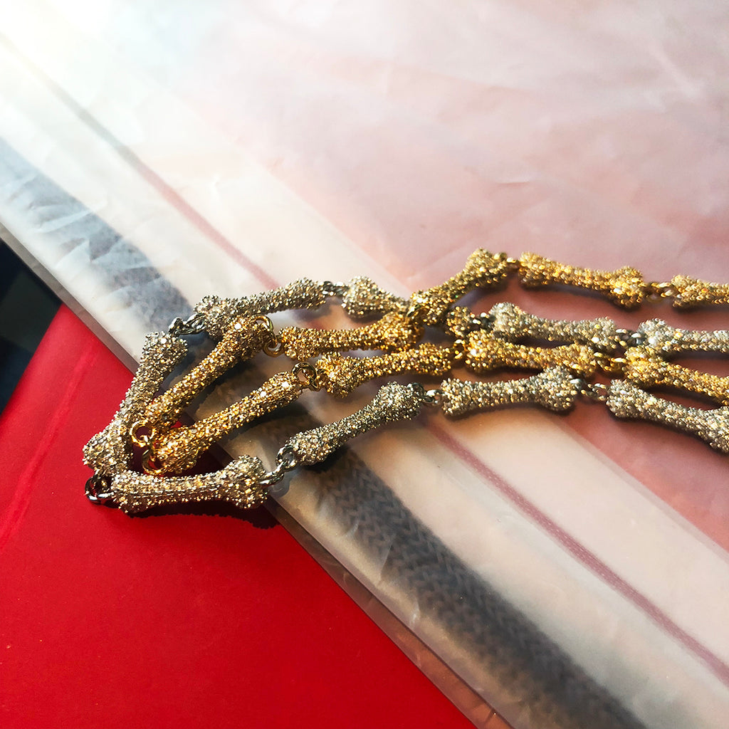 Fully Iced Bone Interlaced Necklace - Yellow Gold