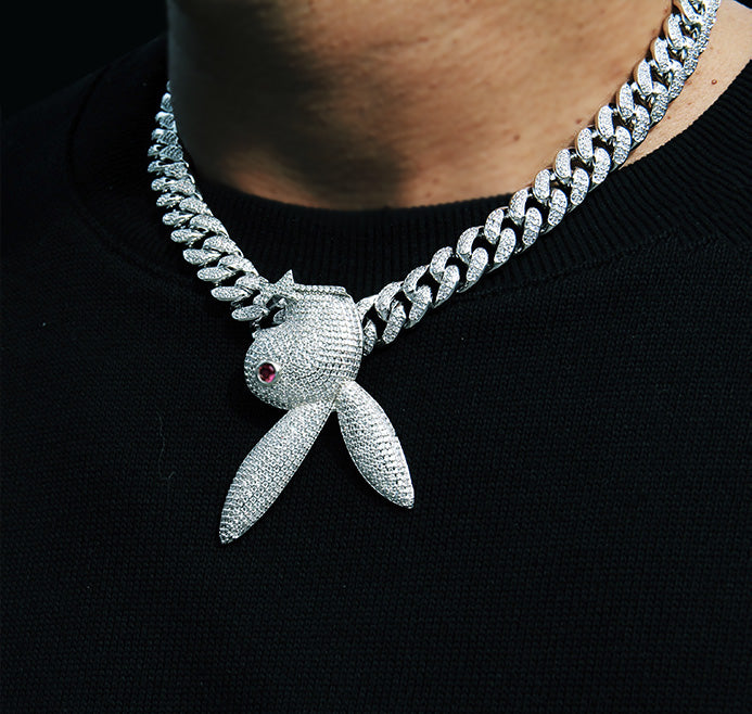 Upside Down Bunny Pendant Necklace Chain As Seen on Playboi Carti 70cm